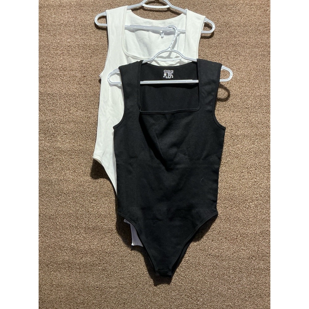 OQQ‎ Bodysuit XXL 2 Pieces White & Black New No Tags Sleeveless